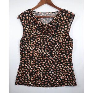 MM LaFleur Floral Sleeveless Top Size Medium Black Red Slinky Stretchy Cowl 6 8
